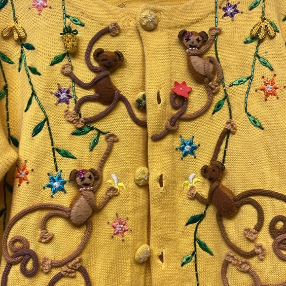 Jack B Quick VINTAGE Embroidered Appliquéd Monkeys Cardigan PM - Picture 2 of 9